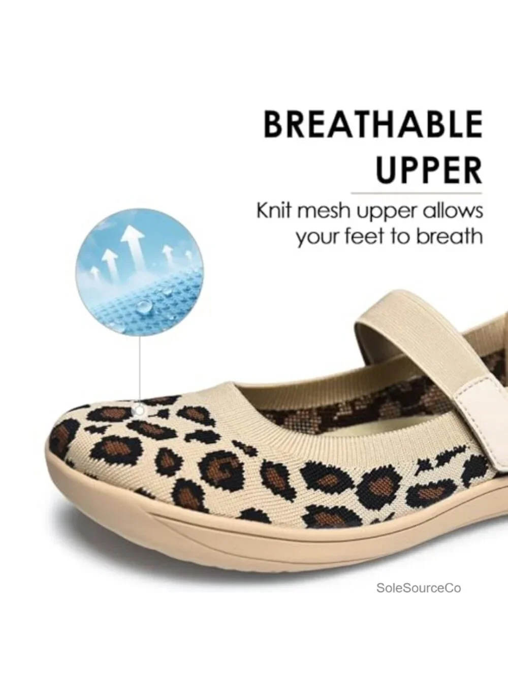 Wide Toe Box Knit Mary Jane Flats for Women, Breathable Ballet Shoes